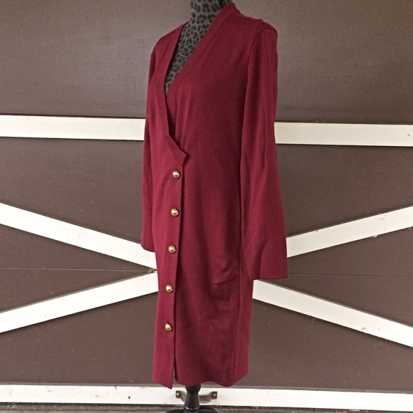 Harve Benard Dark Red Long Sleeve Wool Dress - Size Small - Picture 3 of 9